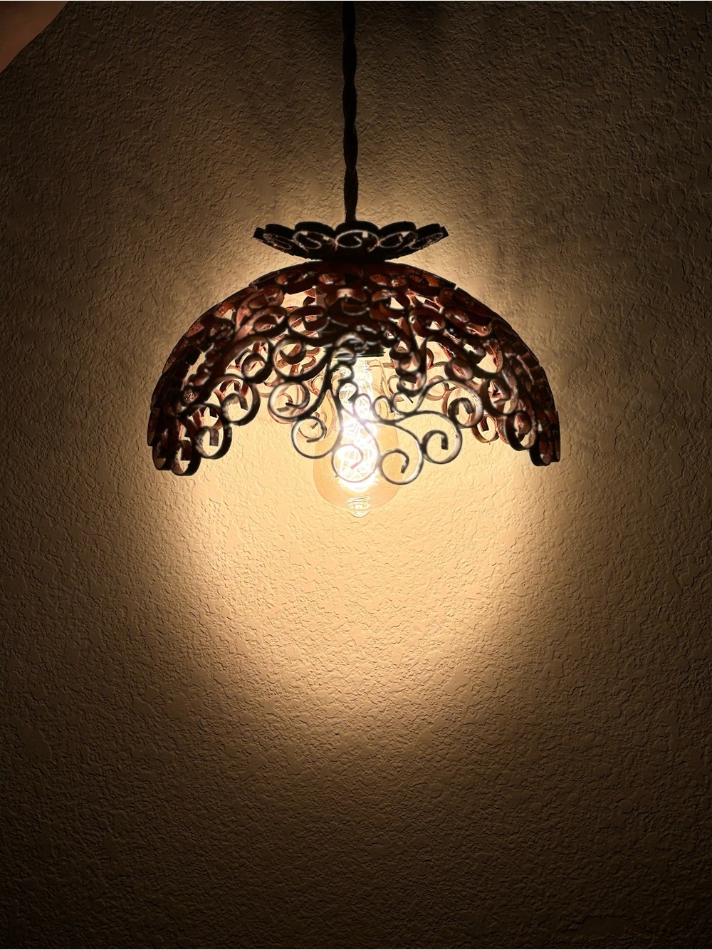 One Of A Kind Handmade Ornate Metal Pendant Light - Copper Tone